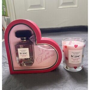 VICTORIA SECRET TEASE HEART COLLECTOR'S EDITION PERFUME  3.4 oz & Candle 6.3 oz